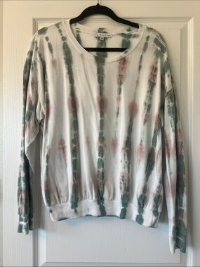 EUC Young Fabulous & Broke White Sweatshirt with Sage & Dusty Pink Tie-Dye med.